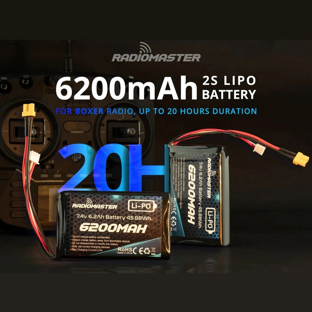 RadioMaster 7.4V 2S 6200mAh LiPo Battery w/ XT30 for Boxer or TX16S Transmitters