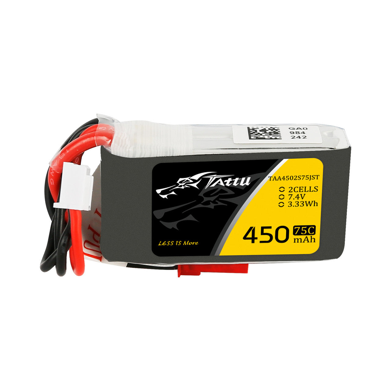 Tattu 450mAh 2S 75C 7.4V LiPo Battery Pack With XT30 and JST Plug - Short Size
