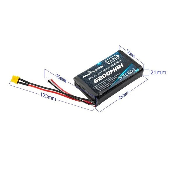 RadioMaster 7.4V 2S 6200mAh LiPo Battery w/ XT30 for Boxer or TX16S Transmitters