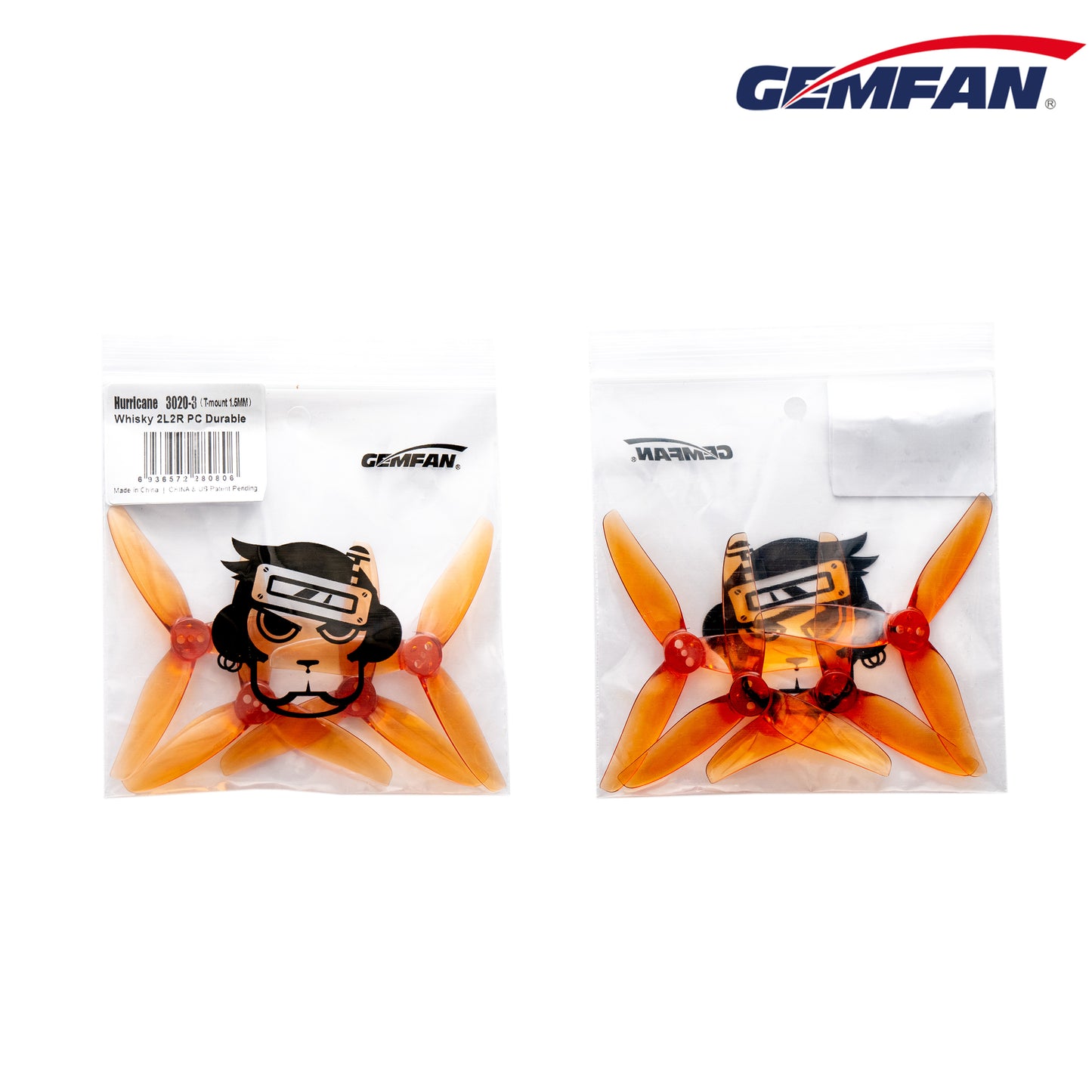 Gemfan 3" Hurricane 3020-3 Blade Prop Set (2 CW, 2 CCW) 1.5mm T-Mount - Choose Color