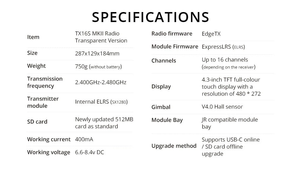 RadioMaster TX16S MKII EdgeTX Radio Transmitter w/ V4.0 Hall Gimbals - MCK RGB Transparent Edition - ELRS 2.4GHz